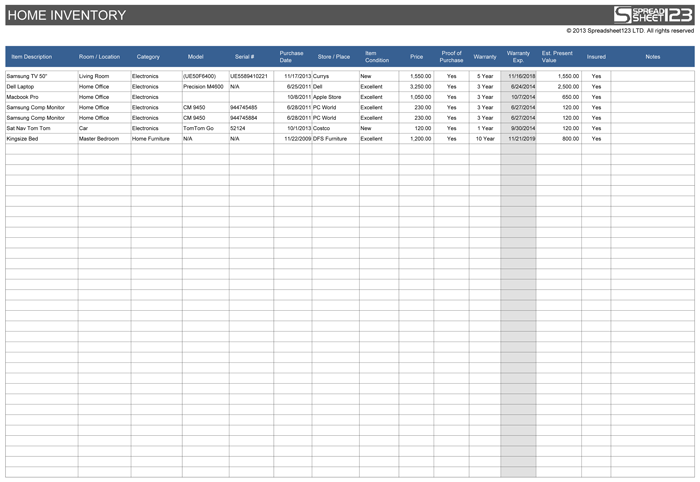 Les modèles de feuille de calcul d'inventaire de Spreadsheet123