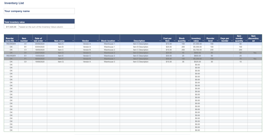 Modèles de gestion de stock Excel gratuits de Wise